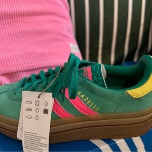 Adidas Gazelle Green and Pink Sneakers